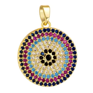 Gold-plated round pendant with colored diamonds