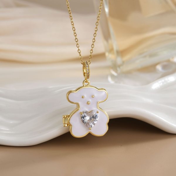 Oil dripping tous bear, transparent love zircon solid color bear necklace - 图片 2