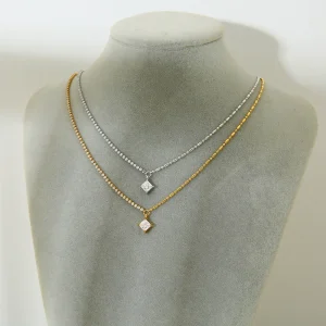 French INS exquisite retro stainless steel tennis chain bead chain splicing gold-plated inlaid zircon geometric pendant necklace