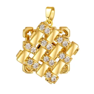 Zirconia Braided Square Rotatable Gold Pendant