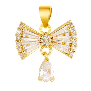 White zirconium bow small pendant gold plated pendant