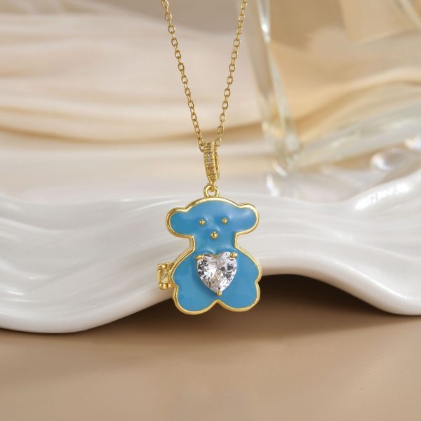 Oil dripping tous bear, transparent love zircon solid color bear necklace - 图片 6