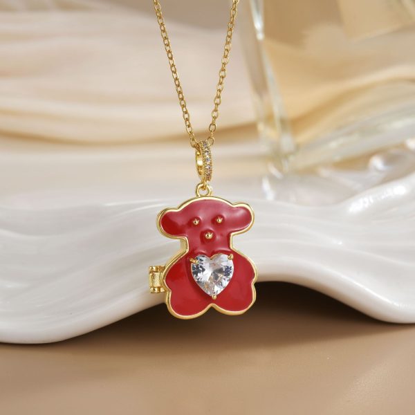 Oil dripping tous bear, transparent love zircon solid color bear necklace - 图片 5