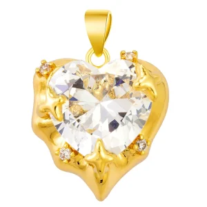 Irregular brass-covered white zirconium three-dimensional gold-plated pendant