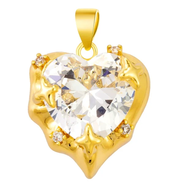 Irregular brass-covered white zirconium three-dimensional gold-plated pendant