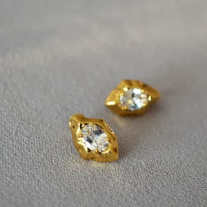 Irregular lava style zircon diamond simple earrings