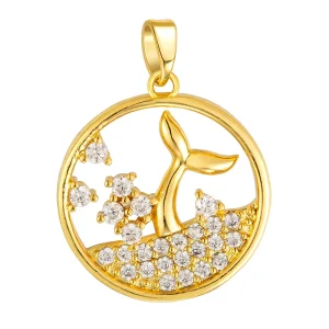 Mermaid White Diamond Wave Round Pendant