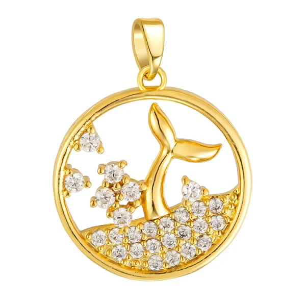 Mermaid White Diamond Wave Round Pendant