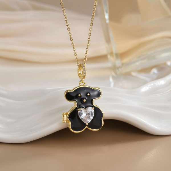 Oil dripping tous bear, transparent love zircon solid color bear necklace - 图片 3