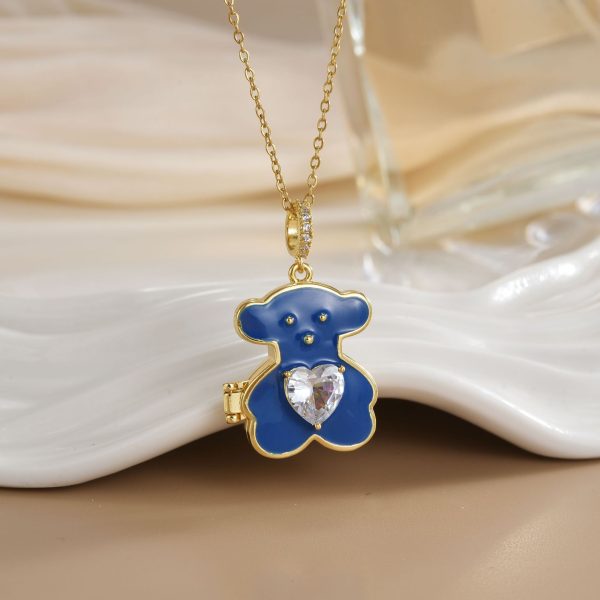 Oil dripping tous bear, transparent love zircon solid color bear necklace - 图片 4