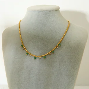 Natural turquoise pendant gold rice bead necklace clavicle chain