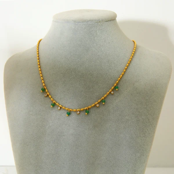 Natural turquoise pendant gold rice bead necklace clavicle chain
