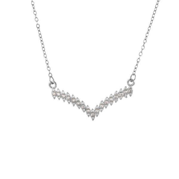 Full zirconium micro-inlaid classic titanium steel big V necklace ins style 18K real gold plated pendant clavicle necklace - 图片 2