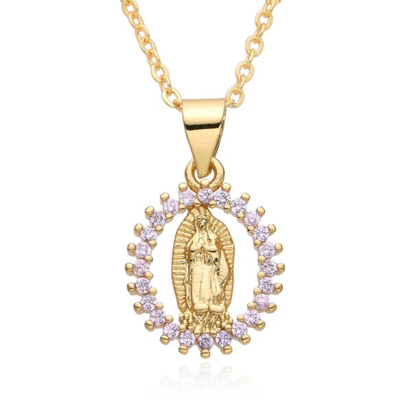 Hot selling creative religious accessories copper micro inlaid Virgin Mary pendant necklace female gifts - 图片 7