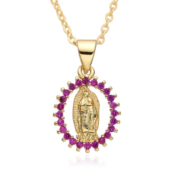Hot selling creative religious accessories copper micro inlaid Virgin Mary pendant necklace female gifts - 图片 6