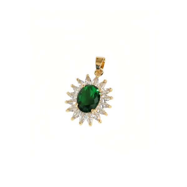 Green gemstone sunflower pendant, 18k real gold plated high-end necklace accessories