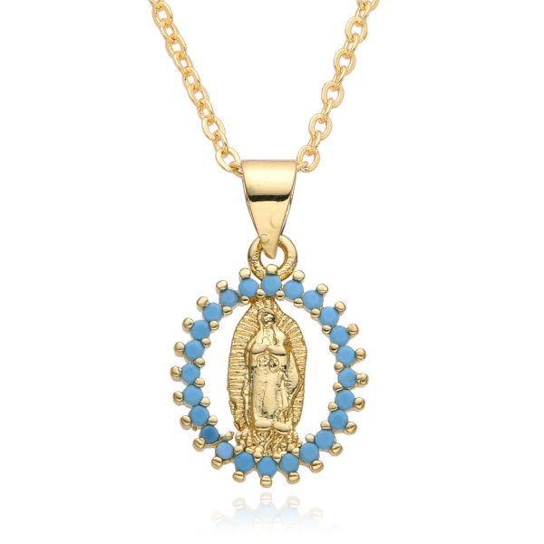 Hot selling creative religious accessories copper micro inlaid Virgin Mary pendant necklace female gifts - 图片 3