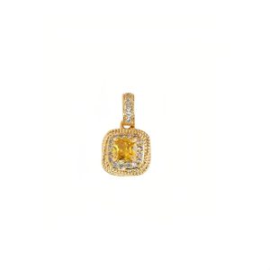 Citrine Sugar Cube Diamond Necklace Pendant