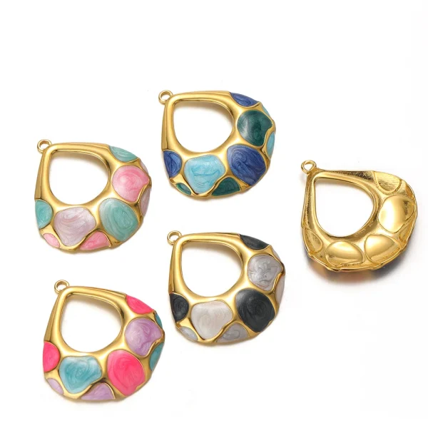 Enamel oil drop pendant color block necklace earring accessories - 图片 2