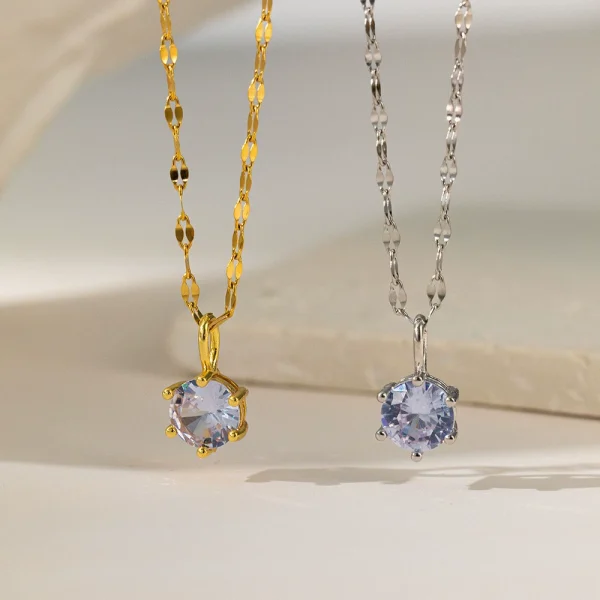 Six claw single diamond necklace women's French antique style necklace