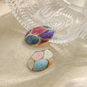 Stainless steel oil drip color stitching oval pendant handmade jewelry necklace pendant INS style earring pendant