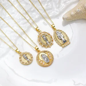 Fashion copper inlaid zircon imitation pearl two-color Virgin Mary pendant ladies necklace pendant spot wholesale