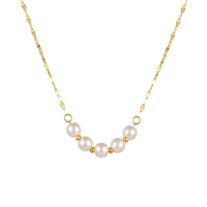 Pearl gold plated exquisite titanium steel necklace for women versatile fashion trend clavicle chain