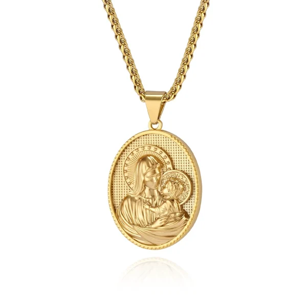 Retro trend stainless steel necklace Greek Virgin Mary Jesus three-dimensional 3D relief stainless steel accessories - 图片 6