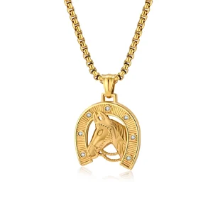 Hot selling titanium steel horse head pendant necklace retro horseshoe necklace hip hop HIPHOP jewelry