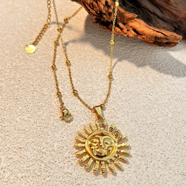 Stainless steel necklace sunflower pearl clavicle chain cross-border titanium steel jewelry - 图片 2