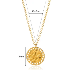 Fashionable geometric hammer-textured pendant hollow necklace gold-plated non-fading choker chain factory wholesale