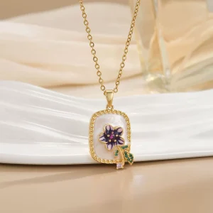 Monet Garden Antique Style Titanium Steel Necklace Oil Drop Micro-Inlaid Zircon Oil Painting Style Clavicle Chain