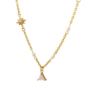 Personalized triangular zircon freshwater pearl six-pointed star pendant necklace