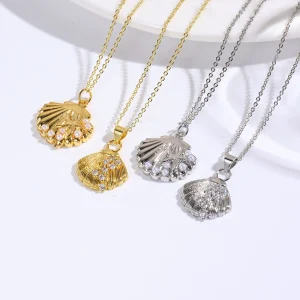 Summer beach style zirconia shell necklace with pearl starfish