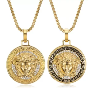 Hip-Hop Jewelry Titanium Steel Gold-plated Diamond Greek Mythology Pendant Necklace