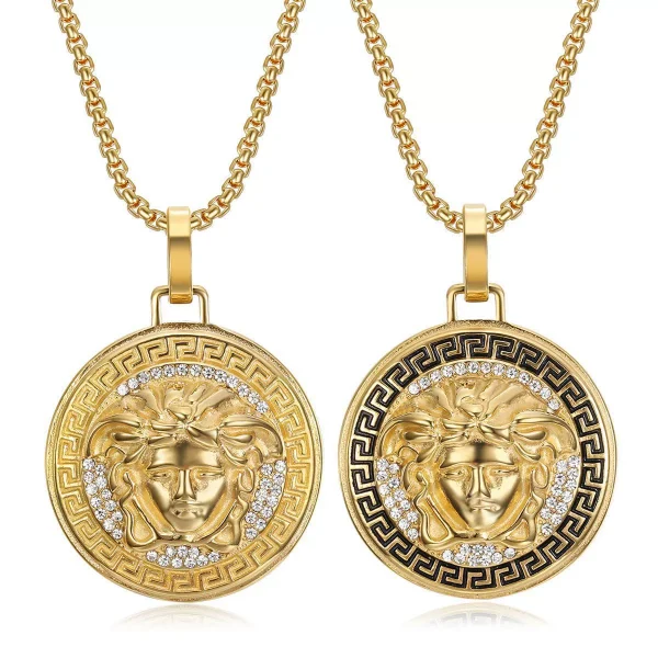 Hip-Hop Jewelry Titanium Steel Gold-plated Diamond Greek Mythology Pendant Necklace