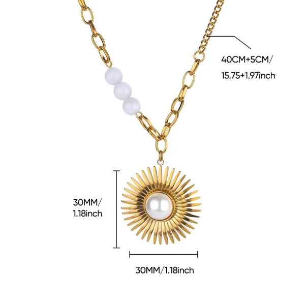 Stainless steel necklace sunflower pearl clavicle chain cross-border titanium steel jewelry - 图片 4