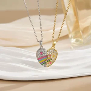 Copper plated 18k gold good friend cartoon rainbow magnetic creative necklace interchangeable friendship love necklace