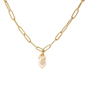 Simple Pearl Pendant 18k Gold Stainless Steel Necklace