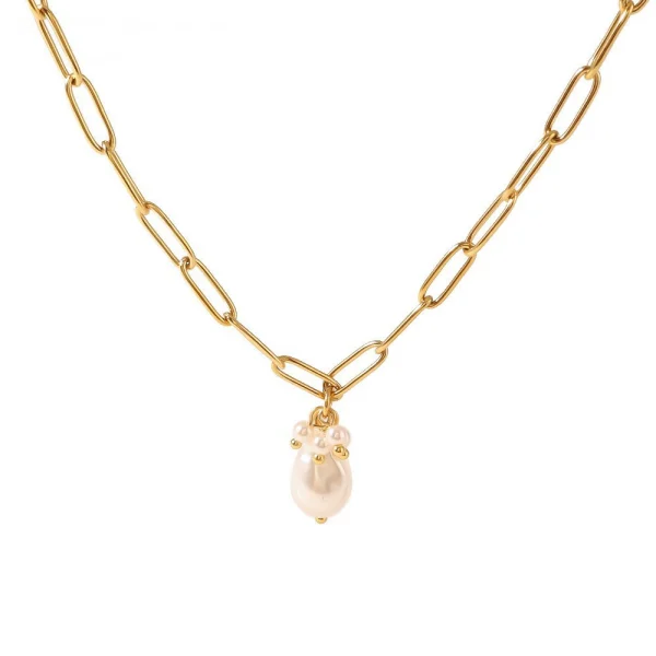 Simple Pearl Pendant 18k Gold Stainless Steel Necklace