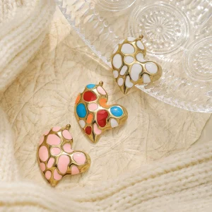 Oil-dripped love pendant enamel color grid asymmetrical heart pendant accessories