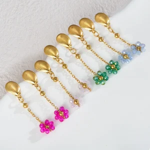 Colored crystal flower shell stud earrings with long dangling earrings
