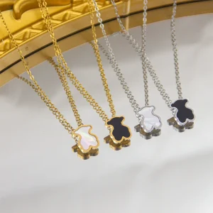 Delicate Shell Bear Pendant Necklace
