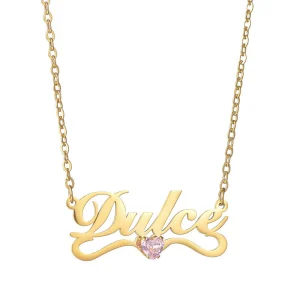 Hollow English letter heart pink diamond titanium steel name necklace