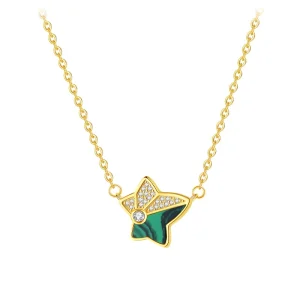 Ivy malachite pendant necklace with diamond maple leaf women's necklace