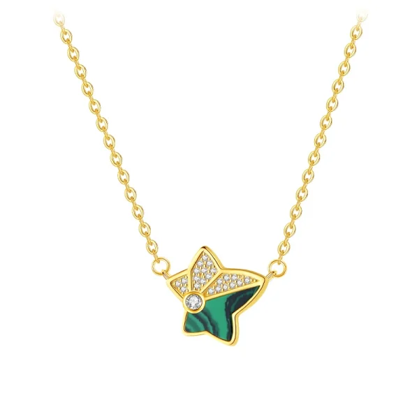 Ivy malachite pendant necklace with diamond maple leaf women's necklace