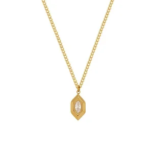 Diamond-shaped titanium steel necklace for women 18k gold non-fading geometric cz necklace
