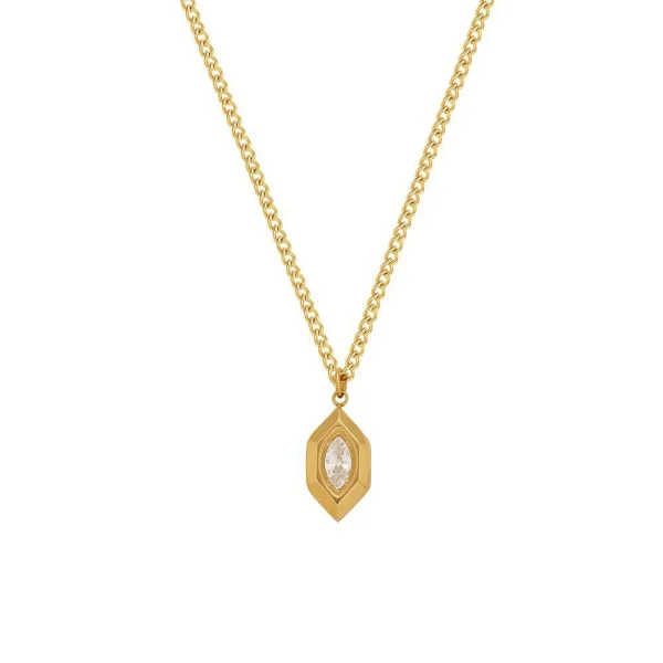 Diamond-shaped titanium steel necklace for women 18k gold non-fading geometric cz necklace