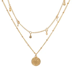 French retro double-layered high-end clavicle chain copper plated real gold necklace