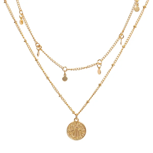 French retro double-layered high-end clavicle chain copper plated real gold necklace